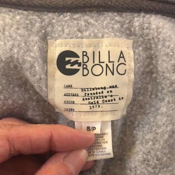 Billabong Gray Zip Up Cotton Moto  Jacket Peacoat Button Detail Fleece inside. - Picture 10 of 17